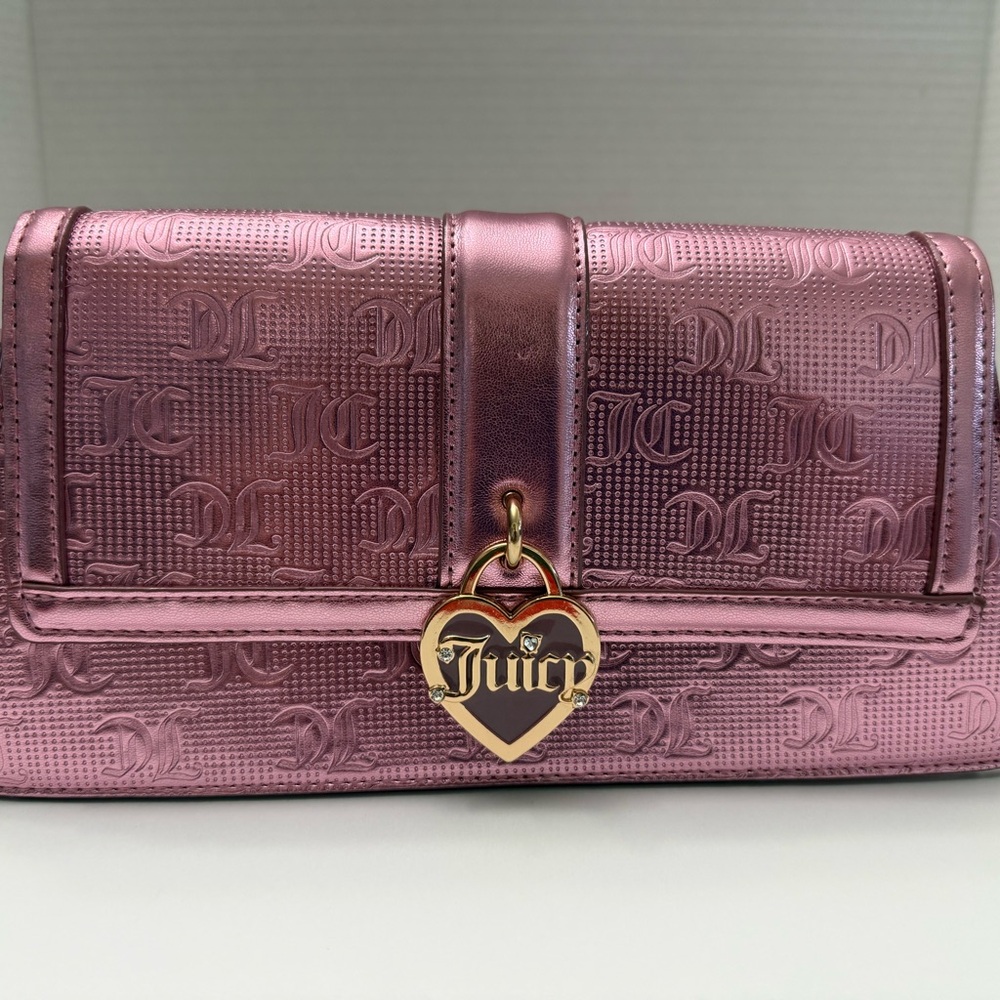 Juicy Couture Metallic Pink Shoulder Bag with Heart Charm